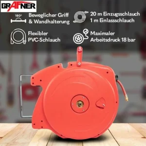 Grafner® Automatik Schlauchtrommel 20m Druckluft Schlauch Aufroller AS10932 11