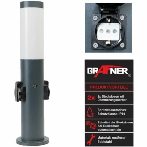 Grafner® Steckdosensäule Anthrazit Mit Dämmerungssensor Edelstahl Gartensteckdose Energiesäule 9