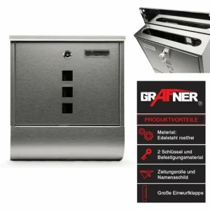 Grafner® Edelstahl Briefkasten Mit Zeitungsrolle Und 3 Sichtfenstern + Namensschild Postkasten 9